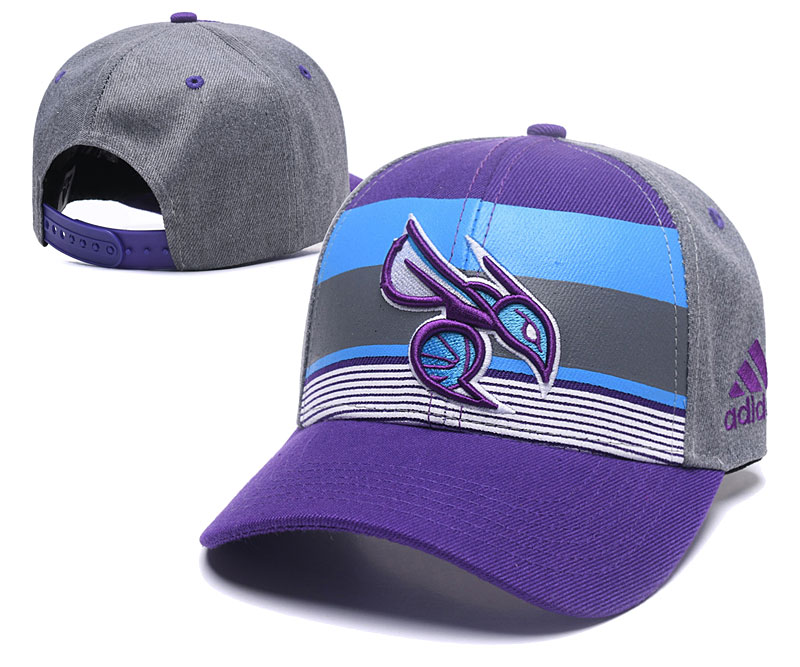 Hornets Team Logo Purple Stripe Peaked Adjustable Hat TX