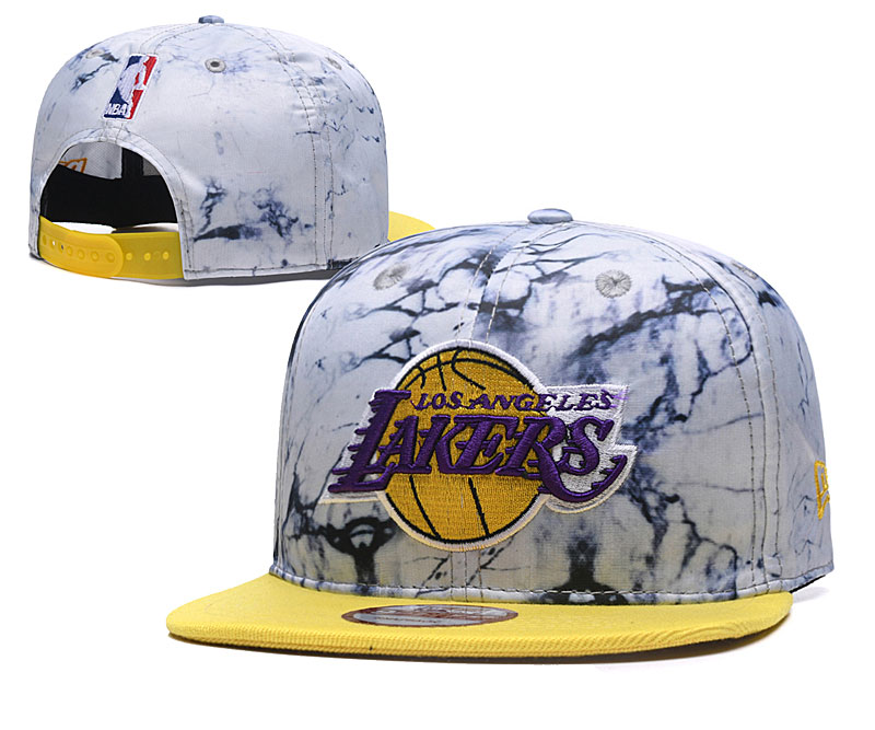 Lakers Team Logo Marble Pattern Yellow Adjustable Hat TX