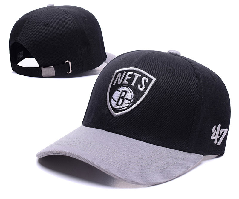 Nets Team Logo Black Gray Peaked Adjustable Hat TX - Click Image to Close