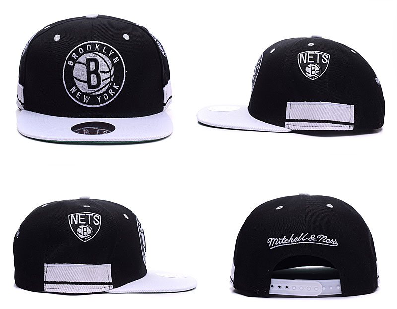 Nets Team Logo Black White Mitchell & Ness Adjustable Hat TX - Click Image to Close