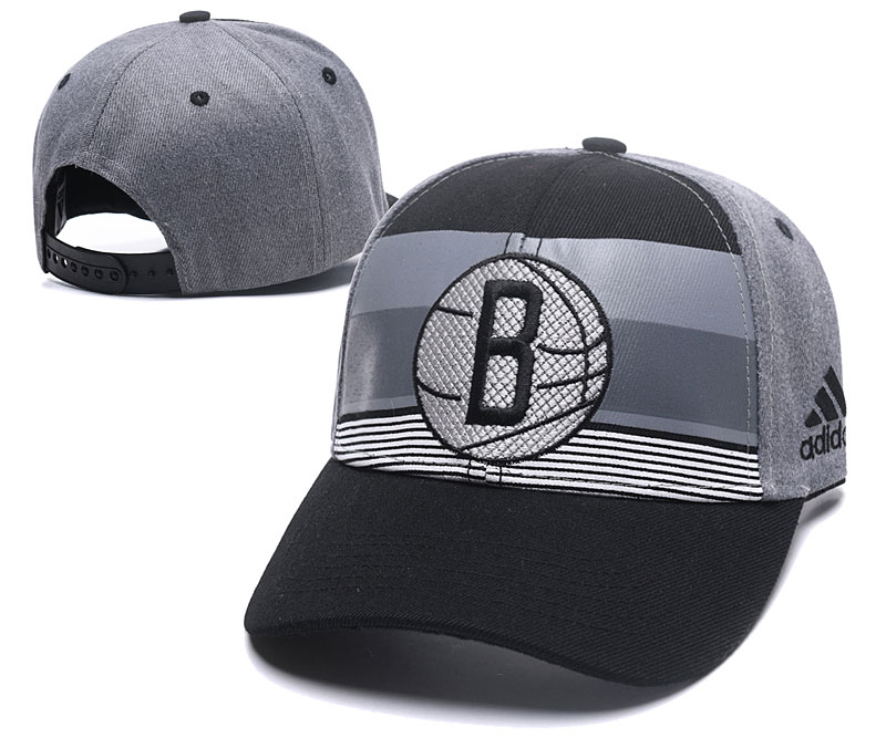 Nets Team Logo Gray Stripe Peaked Adjustable Hat TX