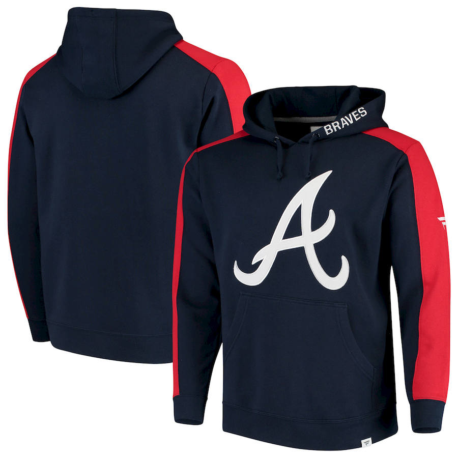 Atlanta Braves Fanatics Branded Iconic Fleece Pullover Hoodie Navy & Red - Click Image to Close