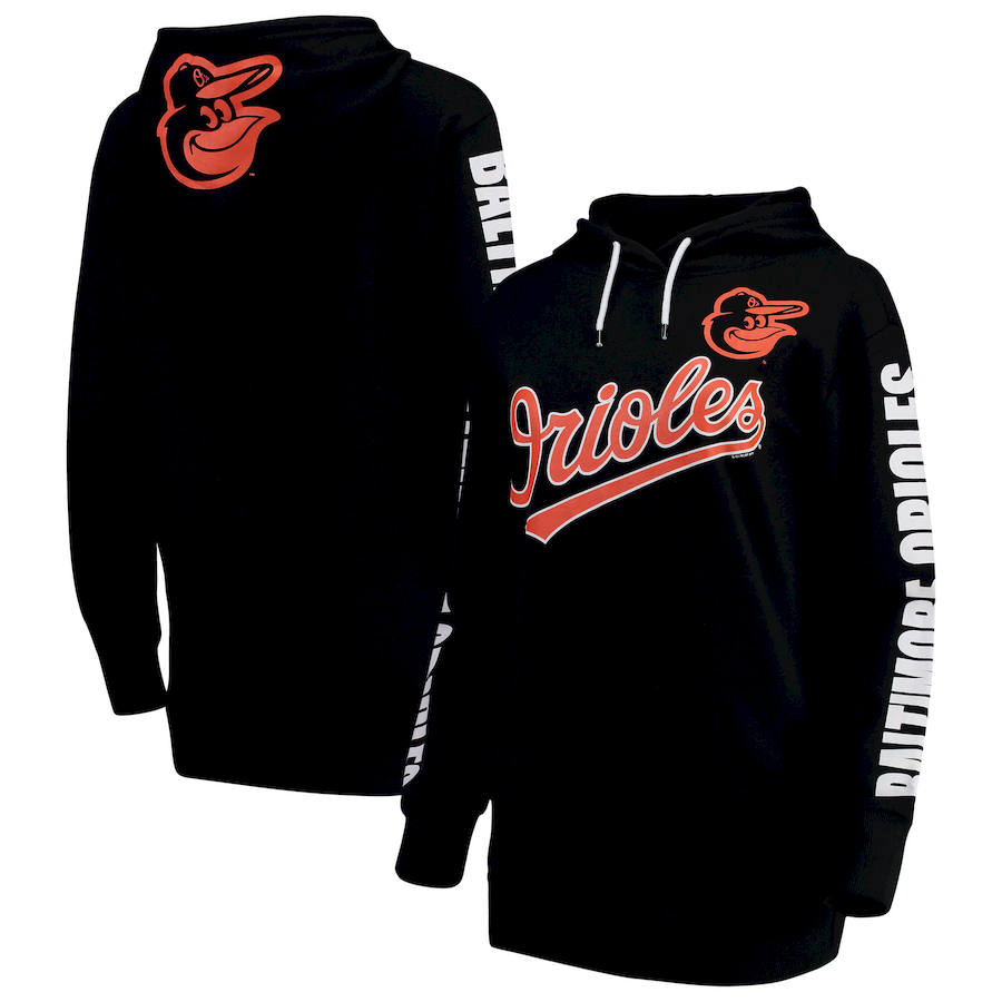 Baltimore Orioles G III 4Her by Carl Banks Women's Extra Innings Pullover Hoodie Black - Click Image to Close