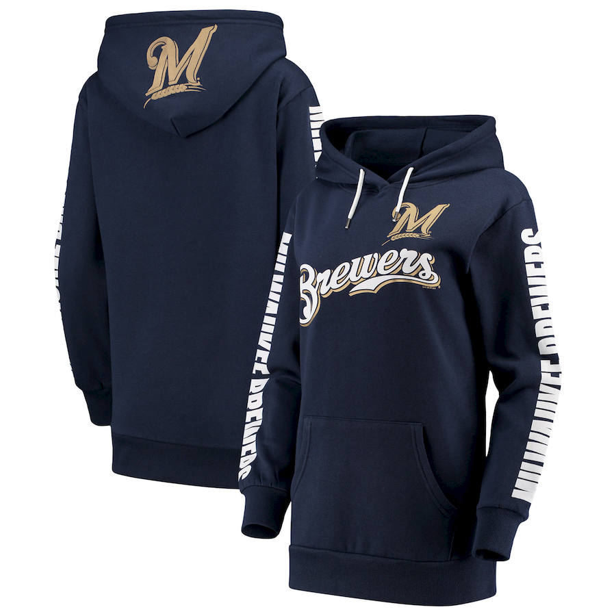 Milwaukee Brewers G III 4Her by Carl Banks Women's Extra Innings Pullover Hoodie Navy
