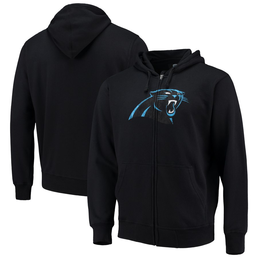 Carolina Panthers G III Sports by Carl Banks Primary Logo Full Zip Hoodie Black - Click Image to Close