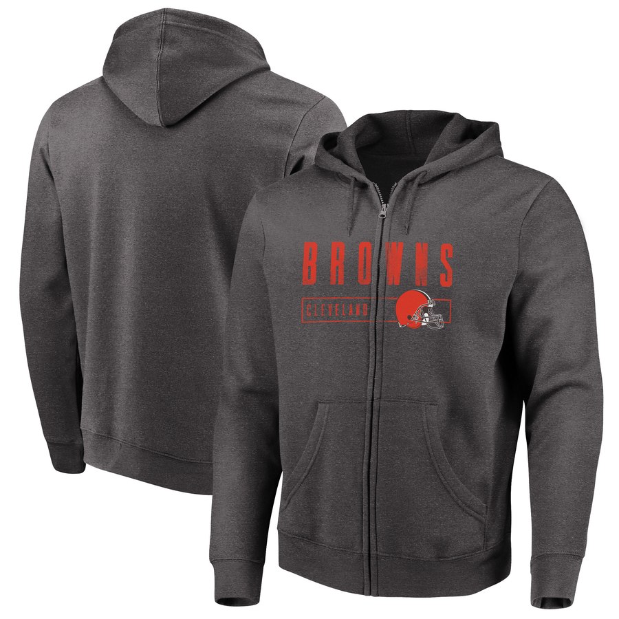 Cleveland Browns Majestic Hyper Stack Full Zip Hoodie Heathered Charcoal - Click Image to Close
