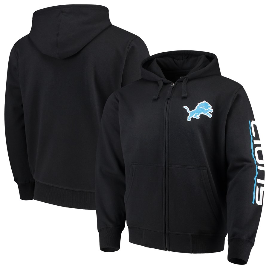 Detroit Lions G III Sports by Carl Banks Post Route Full Zip Hoodie Black - Click Image to Close