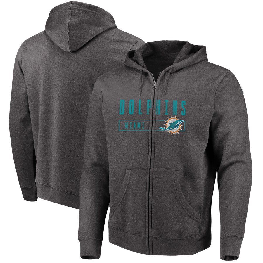 Miami Dolphins Majestic Hyper Stack Full Zip Hoodie Heathered Charcoal