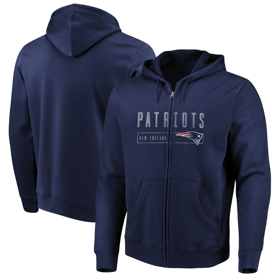 New England Patriots Majestic Hyper Stack Full Zip Hoodie Navy - Click Image to Close