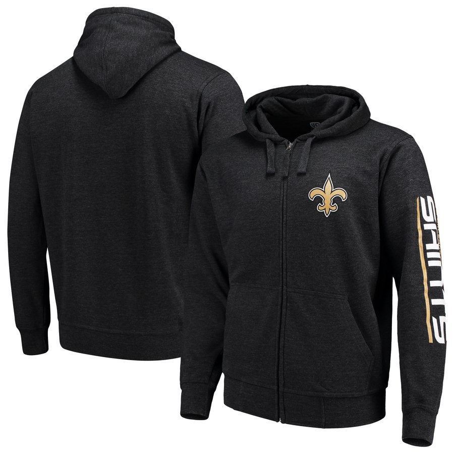 New Orleans Saints G III Sports by Carl Banks Post Route Full Zip Hoodie Charcoal - Click Image to Close