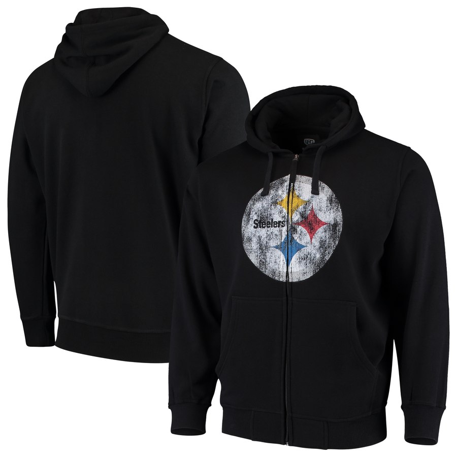 Pittsburgh Steelers G III Sports by Carl Banks Primary Logo Full Zip Hoodie Black - Click Image to Close
