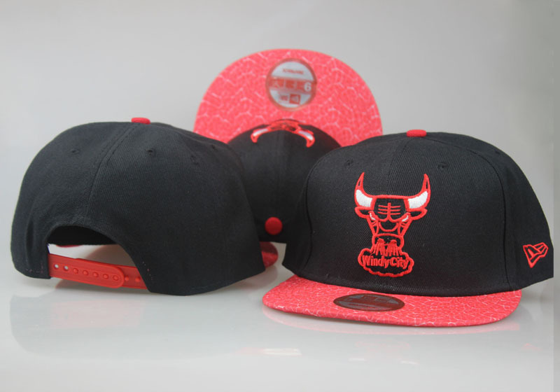 Bulls Team Logo Black Red Adjustable Hat LT