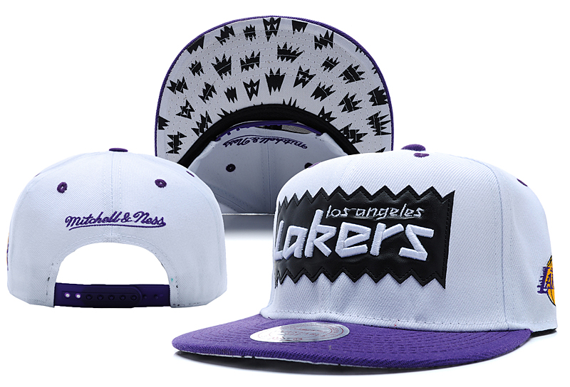 Lakers Team Logo White Mitchell & Ness Adjustable Hat LX