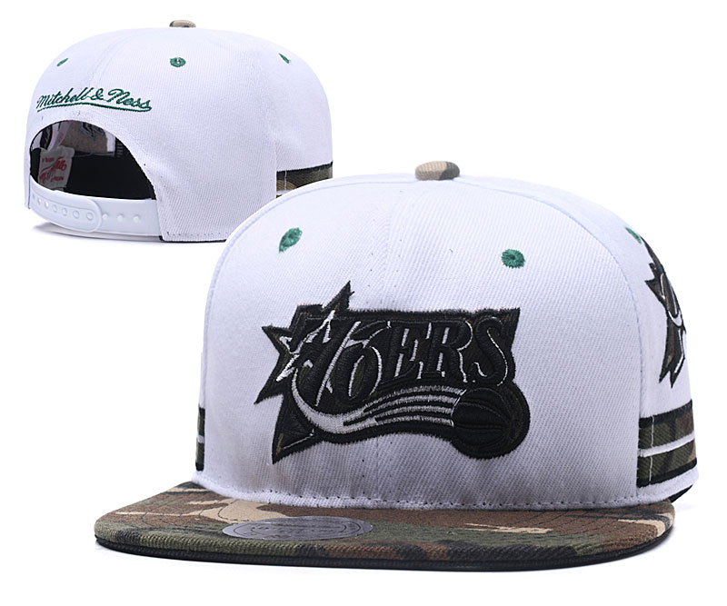 76ers Team Logo White Black Mitchell & Ness Adjustable Hat YD