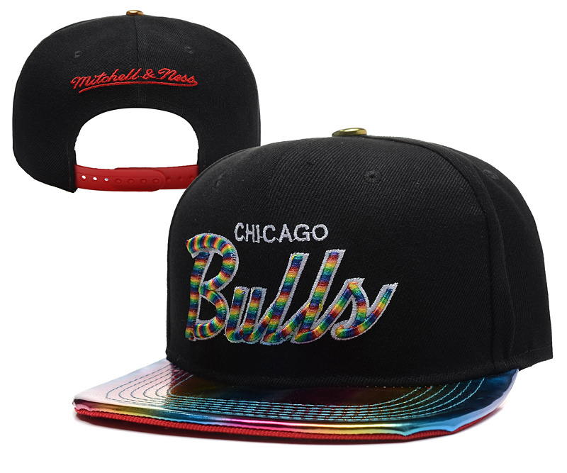 Bulls Team Logo Black Colorful Mitchell & Ness Adjustable Hat YD