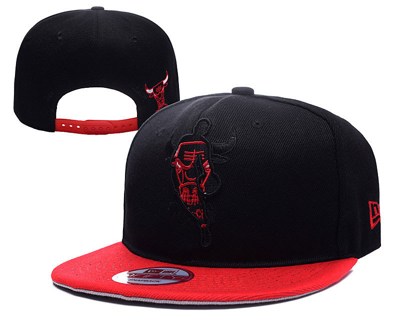 Bulls Team Logo Black Red Adjustable Hat YD