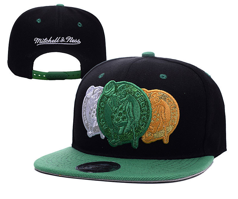 Celtics Team Logo Black Colorful Mitchell & Ness Adjustable Hat YD - Click Image to Close