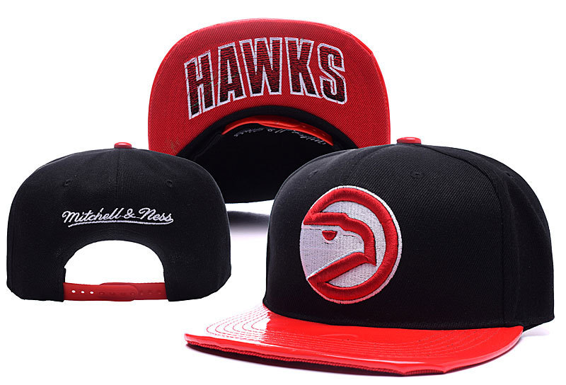 Hawks Team Logo Black Red Adjustable Mitchell & Ness Adjustable Hat YD