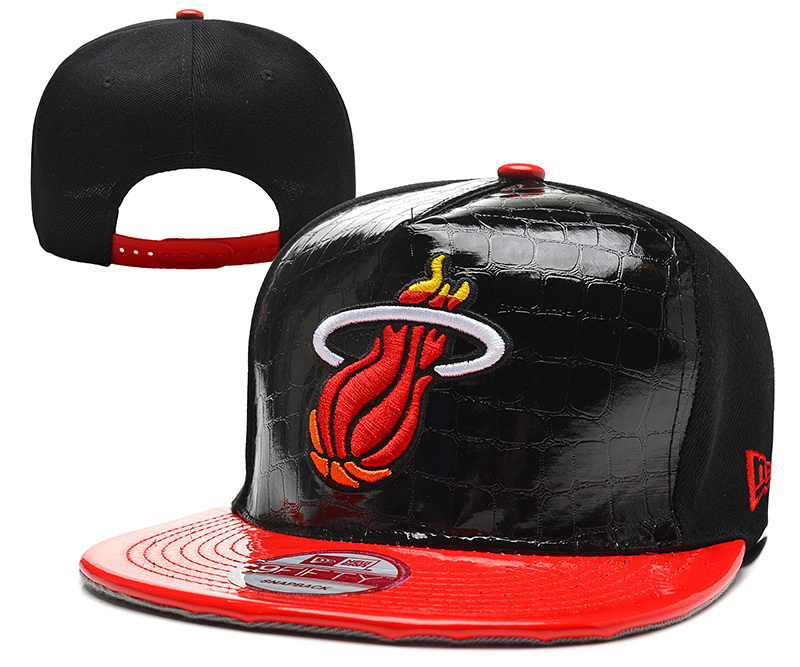 Heat Team Logo Black Red Leather Adjustable Hat YD - Click Image to Close