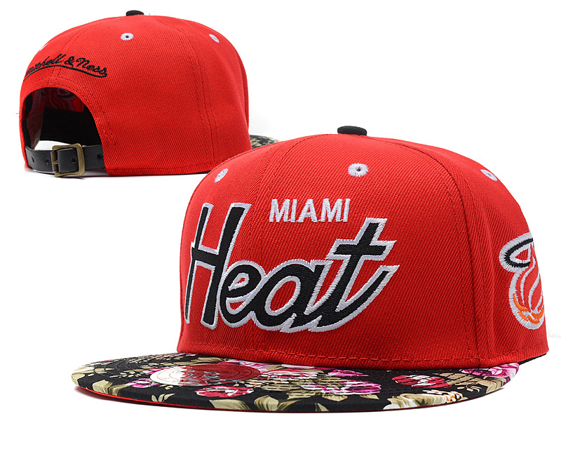 Heat Team Logo Red With Flower Pattern Mitchell & Ness Adjustable Hat YD