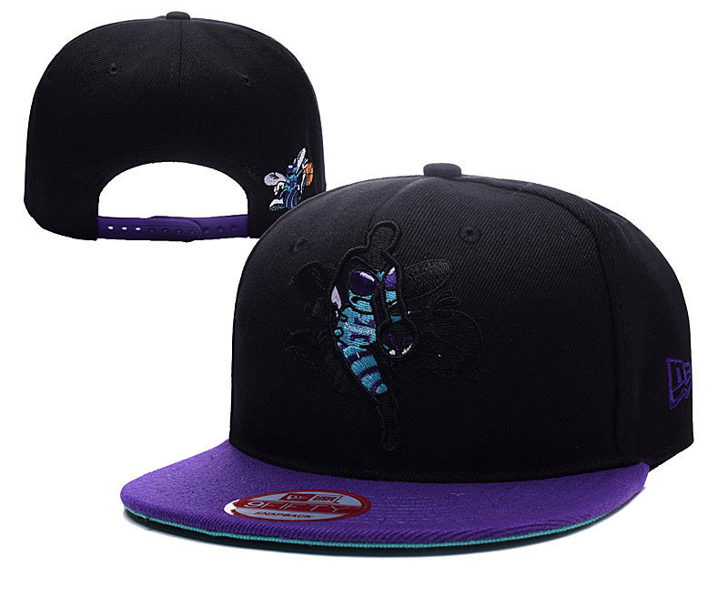 Hornets Team Logo Black Purple Adjustable Hat YD
