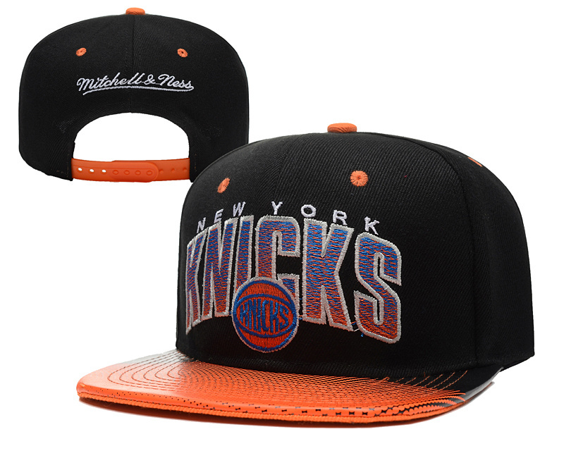 Knicks Team Logo Black Orange Mitchell & Ness Adjustable Hat YD - Click Image to Close