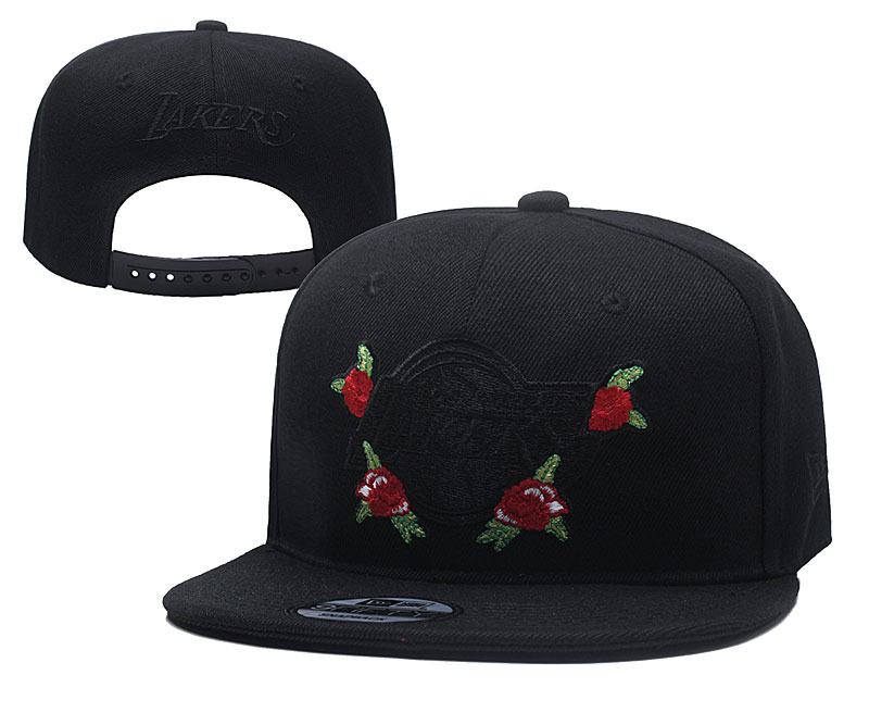 Lakers Team Logo Black Flower Adjustable Hat YD