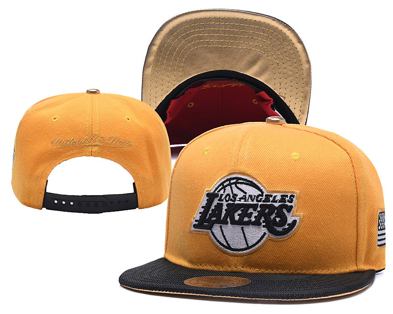 Lakers Team Logo Yellow Mitchell & Ness Adjustable Hat YD