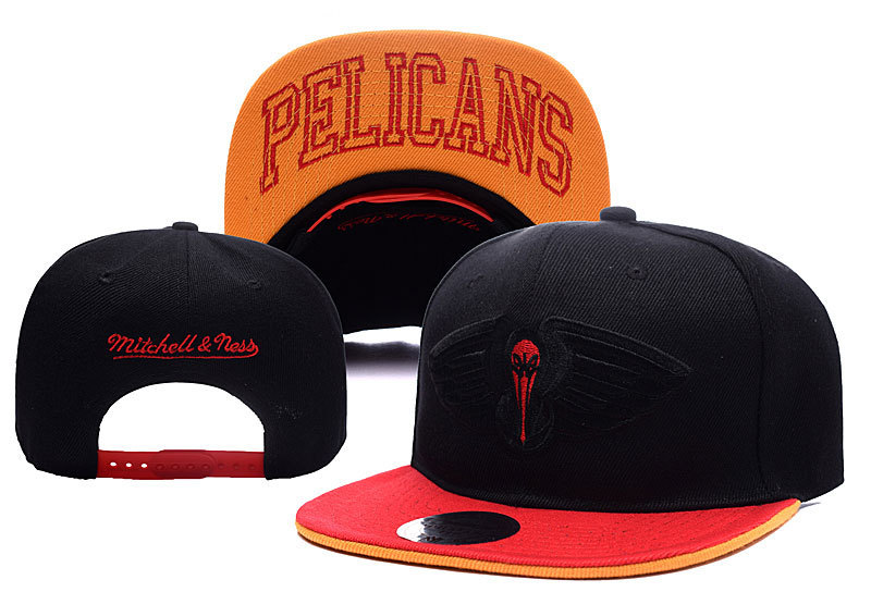Pelicans Team Logo Black Orange Mitchell & Ness Adjustable Hat YD