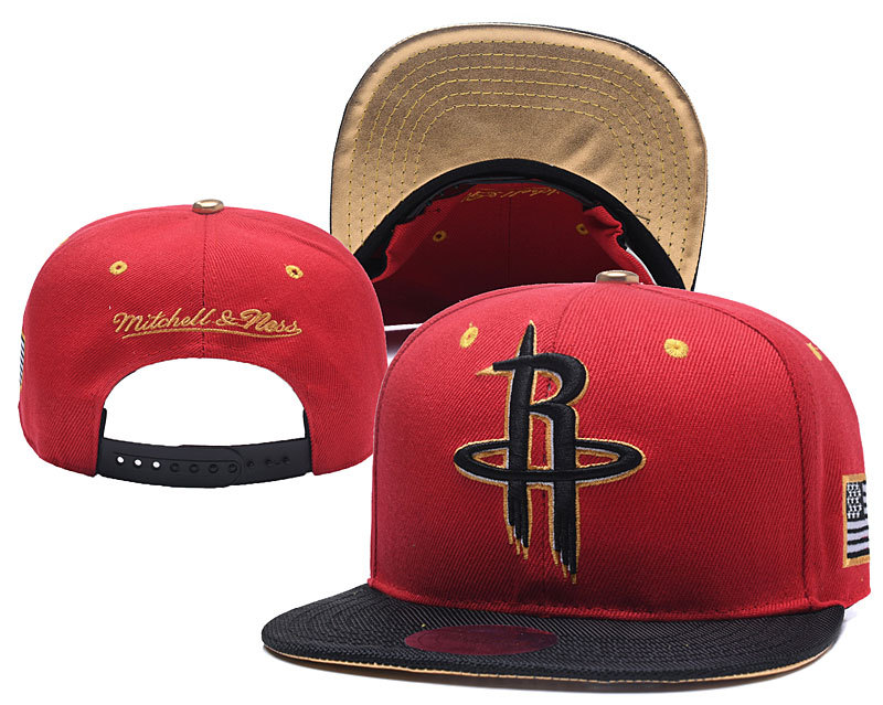 Rockets Team Logo Black Red Mitchell & Ness Adjustable Hat YD