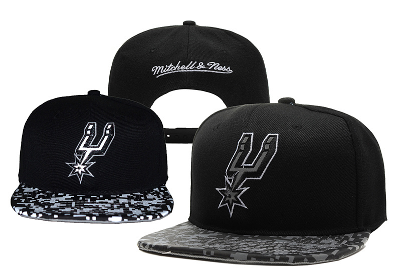 Spurs Team Logo Black Design Mitchell & Ness Adjustable Hat YD - Click Image to Close