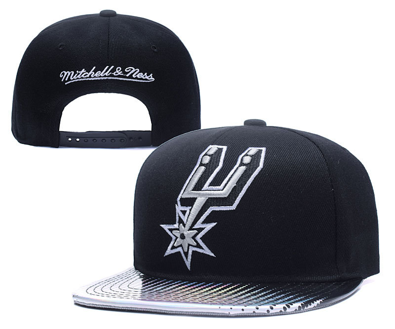 Spurs Team Logo Black Silver Mitchell & Ness Adjustable Hat YD