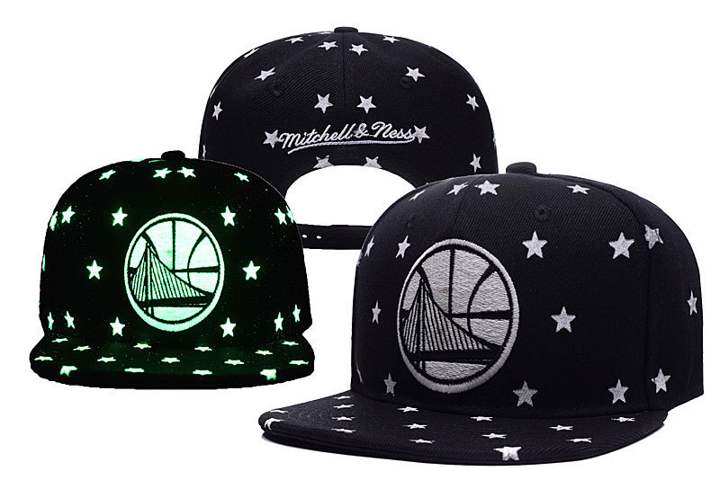 Warriors Team Logo Black With Star Luminous Mitchell & Ness Adjustable Hat YD