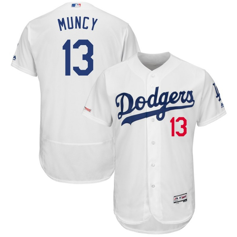 Dodgers 13 Max Muncy White 150th Patch Flexbase Jersey