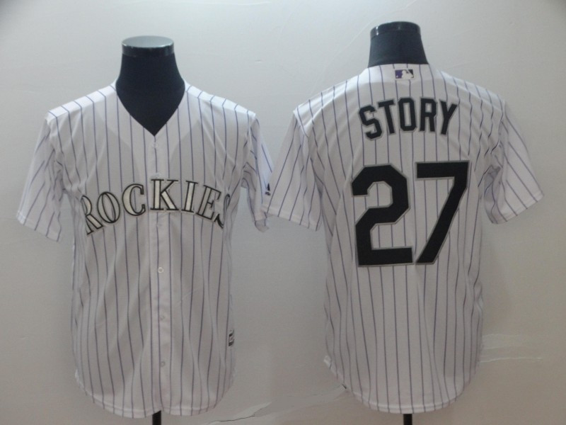 Rockies 27 Trevor Story White Cool Base Jersey