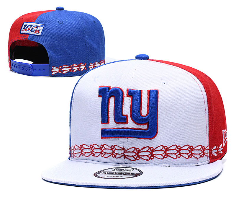 New York Giants Team Logo White Blue 2019 Draft 100th Season Adjustable Hat YD
