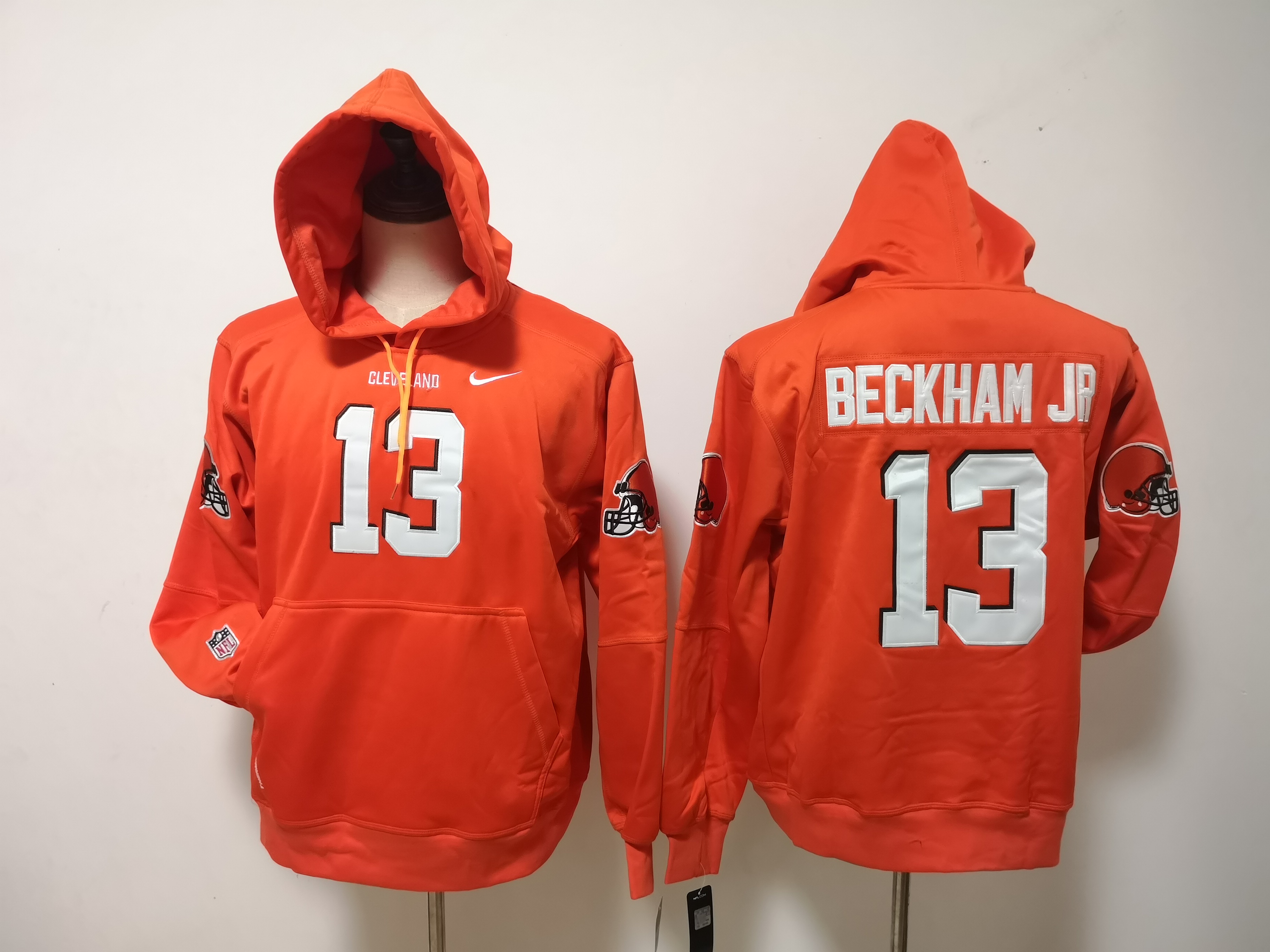 Nike Browns 13 Odell Beckham Jr Orange All Stitched Hooded Sweatshirt