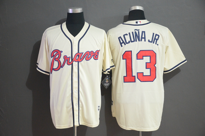 Braves 13 Ronald Acuna Jr. Cream Cool Base Jersey - Click Image to Close