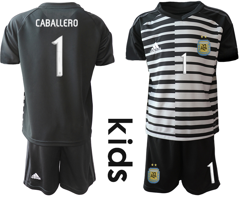 2019-20 Argentina 1 CABALLERO Black Youth Goalkeeper Soccer Jerseys