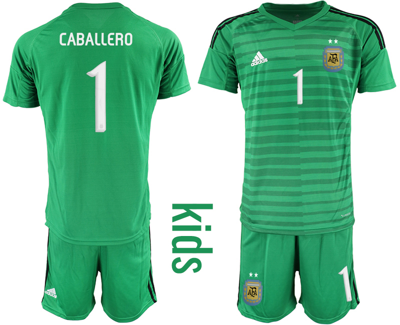 2019-20 Argentina 1 CABALLERO Green Youth Goalkeeper Soccer Jersey - Click Image to Close