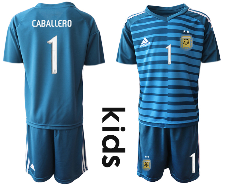 2019-20 Argentina Blue 1 CABALLERO Youth Goalkeeper Soccer Jersey - Click Image to Close