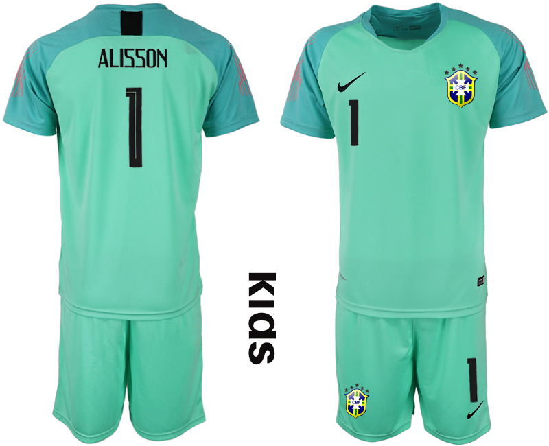 2019-20 Brazil 1 ALISSON Blue Youth Goalkeeper Soccer Jersey