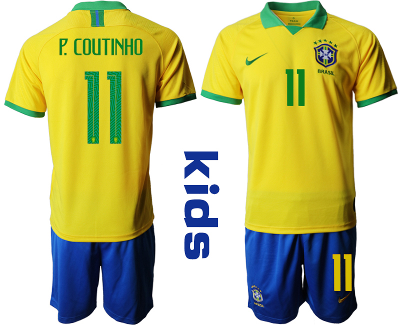 2019-20 Brazil 11 P. COUTINHO Youth Home Soccer Jersey - Click Image to Close