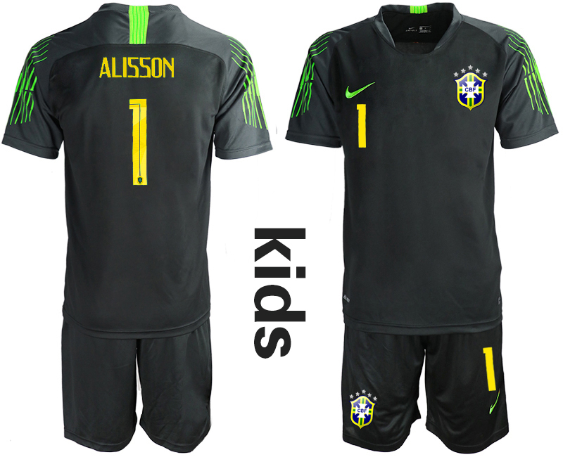 2019-20 Brazil Black 1 ALISSON Youth Goalkeeper Soccer Jersey