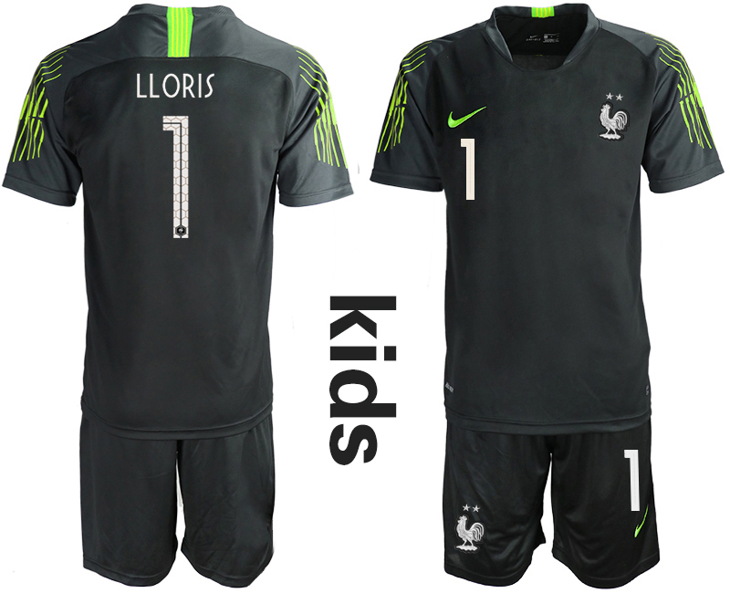 2019-20 France 1 LLORIS Black Youth Goalkeeper Soccer Jersey - Click Image to Close