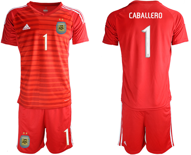2019-20 Argentina 1 CABALLERO Red Goalkeeper Soccer Jersey - Click Image to Close