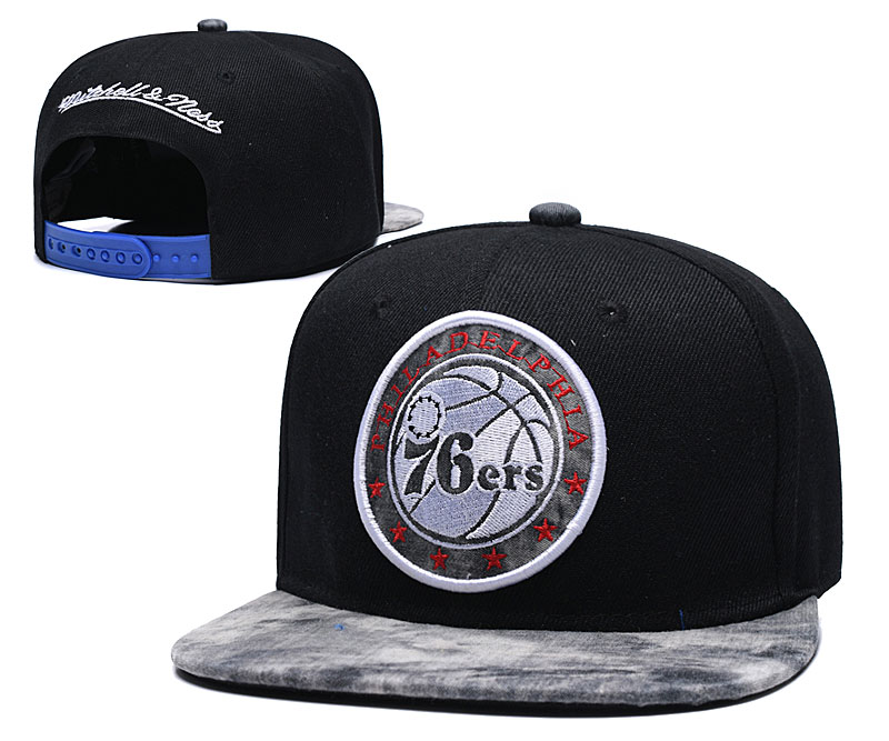 76ers Team Logo Black Mitchell & Ness Adjustable Hat TX
