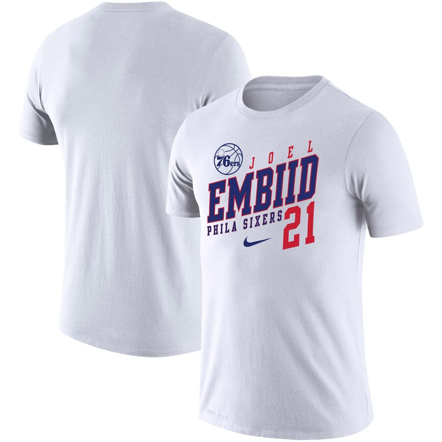 Joel Embiid Philadelphia 76ers Nike Player Performance T-Shirt White - Click Image to Close
