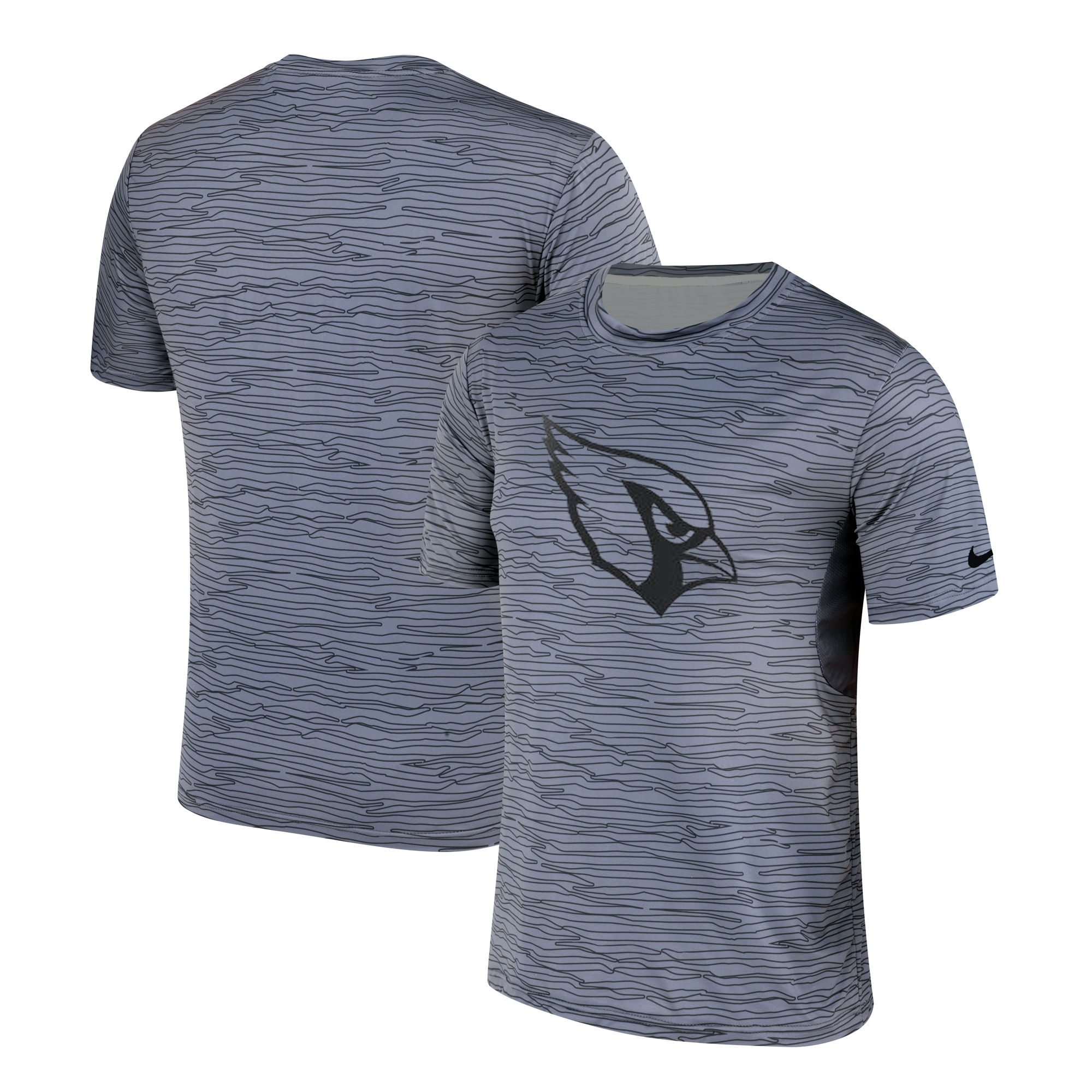 Men's Arizona Cardinals Nike Gray Black Striped Logo Performance T-Shirt - Click Image to Close