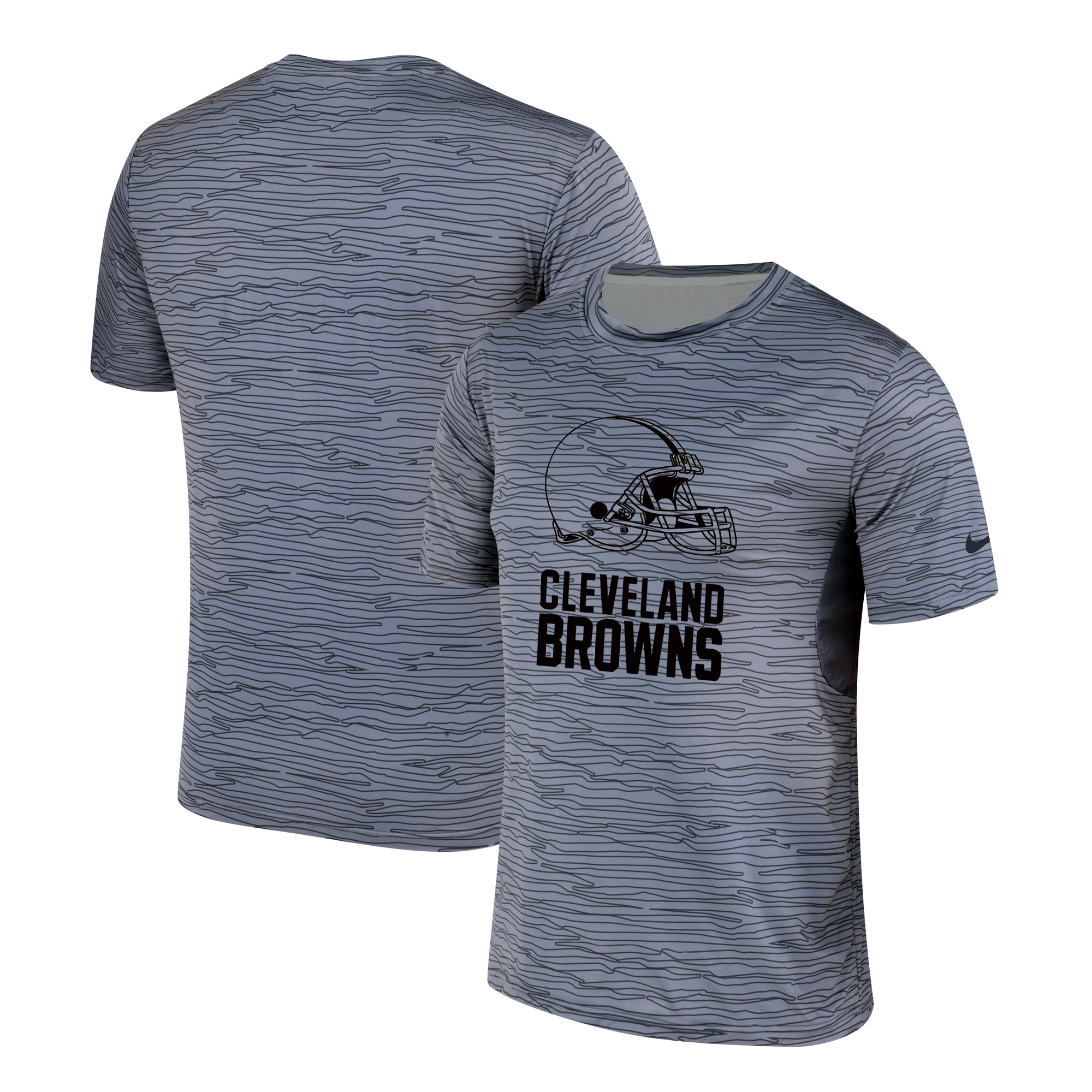 Men's Cleveland Browns Nike Gray Black Striped Logo Performance T-Shirt - Click Image to Close
